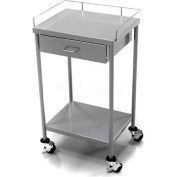 AERO Stainless Steel Anesthesia Utility Table with 1 Drawer & Guard Rail Top Shelf