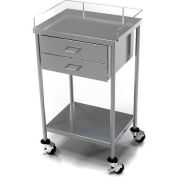AERO Stainless Steel Anesthesia Utility Table with 2 Drawers & Guard Rail Top Shelf