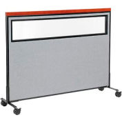 Interion® Mobile Deluxe Office Partition Panel with Partial Window, 60-1/4"W x 46-1/2"H, Gray