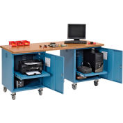 Global Industrial 72 x 30 Mobile Pedestal Computer Workbench - Shop Top Square Edge - Blue