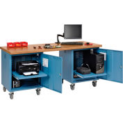 Global Industrial 72 x 30 Shop Top Safety Edge Mobile Pedestal Workbench Blue