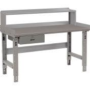Global Industrial™ Workbench w/ Steel Square Edge Top, Drawer & Riser, 48"W x 36"D, Gray
