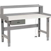 Global Industrial™ Workbench w/ ESD Square Edge Top, Drawer & Riser, 60"W x 30"D, Gray