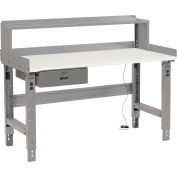 Global Industrial Workbench w/ ESD Square Edge Top, Drawer & Riser, 60"W x 30"D, Gray