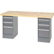 Global Industrial™ 96 x 30 Pedestal Workbench - 6 Drawers, Maple Block Square Edge - Gris