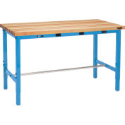 Global Industrial 72 x 36 Adj. Height Workbench - Power Apron, Finished Birch Square Edge Blue