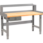Global Industrial™ 48 x 30 Adj Height Workbench w/Drawer&Riser, Gray-Birch Square Edge Top
