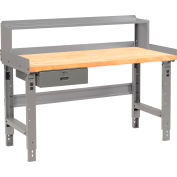 Global Industrial 48 x 30 Adj Height Workbench w/Drawer&Riser, Gray-Birch Square Edge Top