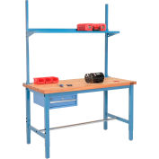 Global Industrial 96x36 Production Workbench Maple Square Edge - Drawer, Upright & Shelf BL
