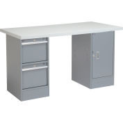 Global Industrial™ 60 x 30 Pedestal Workbench 2 Drawers and Cabinet, Laminate Square Edge Gray