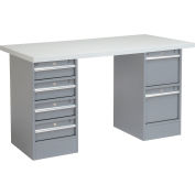 Global Industrial™ 72 x 30 Pedestal Workbench - 6 Drawers, Plastic Laminate Square Edge - Gris