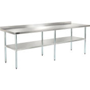 Global Industrial™ 430 Table en acier inoxydable, 96 x 30 », sous étagère, dosseret 2 »