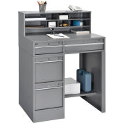 Global Industrial™ Piédestal Shop Desk w / 4 tiroirs &Étagère, 38"W x 29"D, Gris