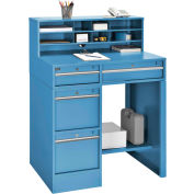 Global Industrial™ Pedestal Shop Desk w / 4 tiroirs &étagère, 38 « W x 29"D, bleu