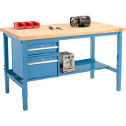 Global Industrial™ 72 x 36 Production Workbench - Birch Square Edge - Tiroirs - Étagère - Bleu