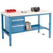 Global Industrial™ 60"W x 30"D Production Workbench - ESD Square Edge - Drawers & Shelf - Blue