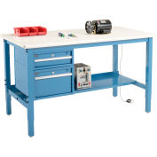 Global Industrial™ 72"W x 36"D Production Workbench - ESD Safety Edge - Tiroirs - Étagère - Bleu