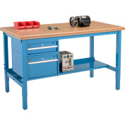 Global Industrial™ 72 x 30 Production Workbench - Shop Top Safety Edge - Tiroirs - Étagère - Bleu