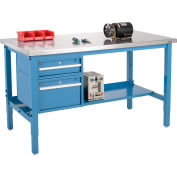 Global Industrial™ 72x30 Production Workbench, Stainless Steel Square Edge, Drawers - Shelf BL