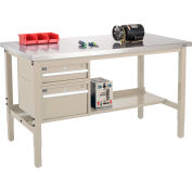 Global Industrial™ 72x30 Production Workbench, Stainless Steel Square Edge, Drawers - Shelf Tan