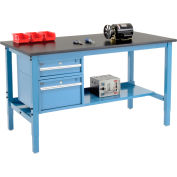 Global Industrial™ 60 x 30 Production Workbench - Phenolic Safety Edge - Tiroirs - Shelf Blue
