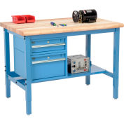 Global Industrial™ 48"W x 30"D Production Workbench - Maple Safety with Drawers & Shelf - Blue