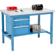 Global Industrial™ 48 x 30 Production Workbench - Laminate Square Edge - Tiroirs - Étagère - Bleu