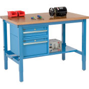 Global Industrial™ 48 x 30 Production Workbench - Shop Top Square Edge - Tiroirs - Étagère - Bleu
