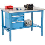 Global Industrial™ 48"W x 30"D Production Workbench - SS Square Edge - Tiroirs - Étagère - Bleu