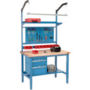 Global Industrial 48"W x 30"D Production Workbench - Maple Square Edge Complete Bench - Blue