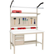 Global Industrial 72"W x 36"D Production Workbench - ESD Safety Edge Complete Bench - Tan