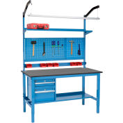 Global Industrial 60 x 30 Production Workbench - Phenolic Safety Edge Complete Bench - Blue