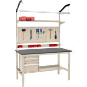Global Industrial 60 x 30 Production Workbench - Phenolic Safety Edge Complete Bench - Tan