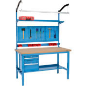Global Industrial 72 x 36 Production Workbench - Shop Top Safety Edge Complete Bench - Blue