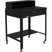 Global Industrial™ Flat Surfaced Mobile Shop Desk w / Pigeonhole Riser, 34-1/2"W x 30"D, Noir