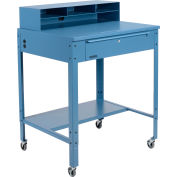 Global Industrial™ Flat Surfaced Mobile Shop Desk w / Pigeonhole Riser, 34-1/2"W x 30"D, Bleu