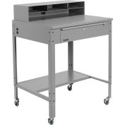 Global Industrial™ Flat Mobile Shop Desk w/ Pigeonhole Riser, 34-1/2"W x 30"D, Gray