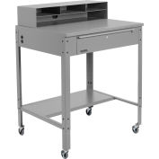 Global Industrial Flat Mobile Shop Desk w/ Pigeonhole Riser, 34-1/2"W x 30"D, Gray