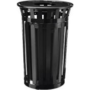 Poubelle extérieure métallique à claire-voie Global Industrial™, 36 gal, avec trappe d'accès et couvercle plat, noir