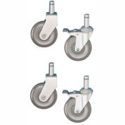 Nexel® CA5RSB (2) Swivel Brake (2) Rigid Stem Casters, 5" Polyurethane, Set of (4), 1200 lb Cap
