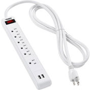 Global Industrial Surge Protected Power Strip W/USB Ports, 5+1 Outlets, 15A,900 Joules,6' Cord