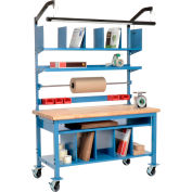 Global Industrial™ Complete Mobile Packing Workbench, Butcher Block Safety Edge, 72"W x 30"D
