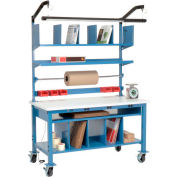 Global Industrial Complete Mobile Packing Workbench W/Power, ESD Square Edge, 72"W x 30"D