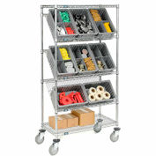 Global Industrial™ Easy Access Slant Shelf Chrome Wire Cart, 8 Blue Grid Containers 36Lx18Wx63H
