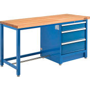 Global Industrial™ 72Wx30D Modular Workbench, 3 Drawers, Maple Butcher Block Square Edge, Blue