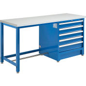 Global Industrial 72"W x 30"D Modular Workbench with 5 Drawers, ESD Laminate Square Edge, Blue
