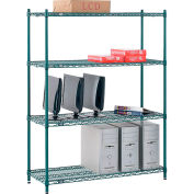 Nexel® Poly-Green®, 4 Tier, Wire Shelving Starter Unit, 48"W x 12"D x 63"H