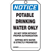 Accuform MNT246CTP Safety Tag, NOTICE POTABLE DRINKING WATER SEULEMENT, 5,75"H x 3,25"W, Cardstock, 25/PK
