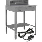 Global Industrial™ Flat Surfaced Shop Desk w/ Riser & Outlets, 34-1/2"W x 30"D, Gray
