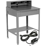 Global Industrial™ Sloped Shop Desk w / Pigeonhole Riser &Outlets, 34-1/2'W x 30"D, Gray